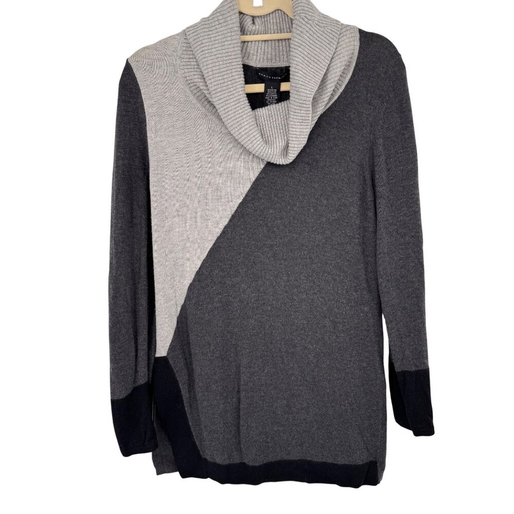 Grace Elements Womens Gray Black Colorblock Cowl Neck Sweater size large
